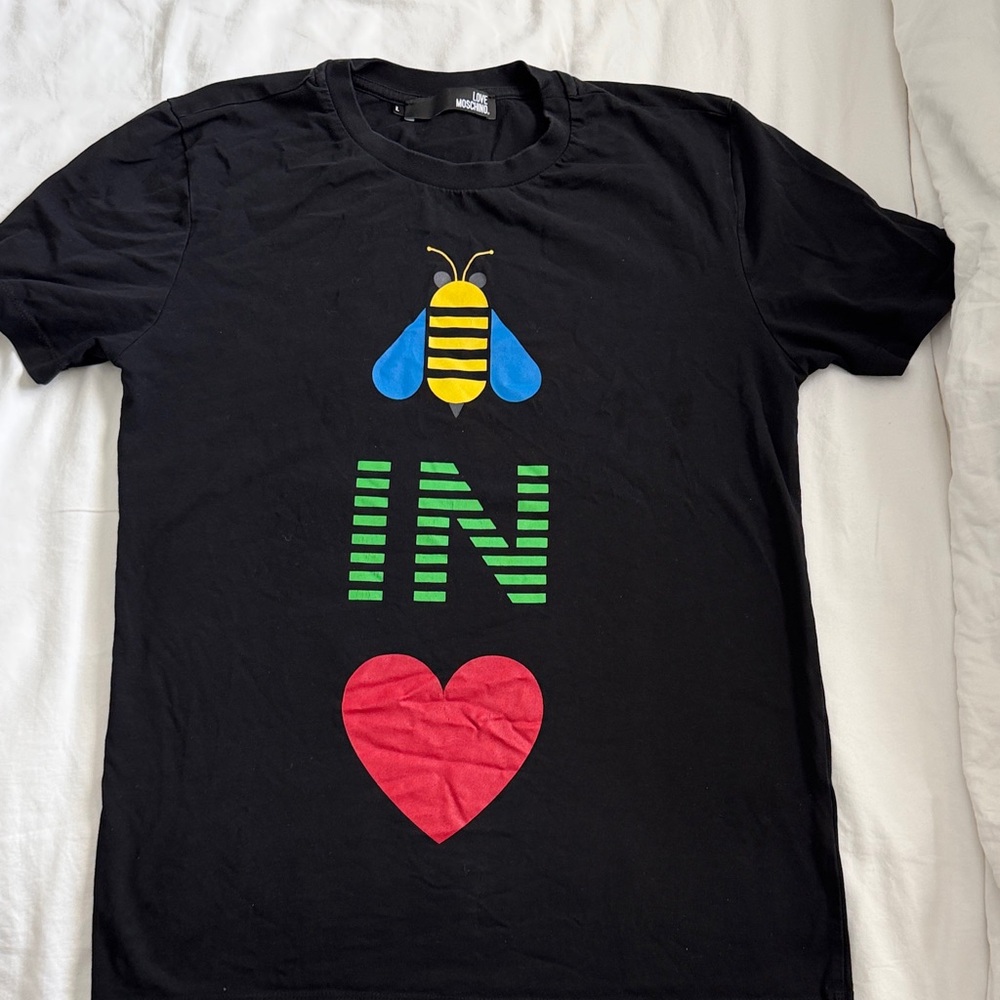 Moschino Black Tee with Colorful Graphic